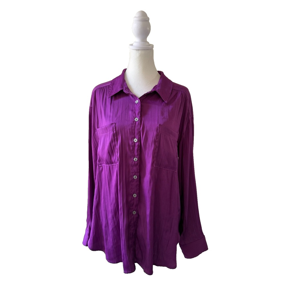 Anthropologie Purple‎ Collared Button Front Blouse XXSP Oversized Slouchy Casual
